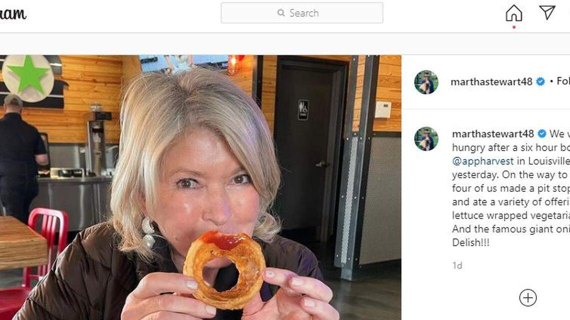 Martha Stewart apparently was in Lexington this week and stopped by BurgerFi near the University of Kentucky campus for a quick lunch.