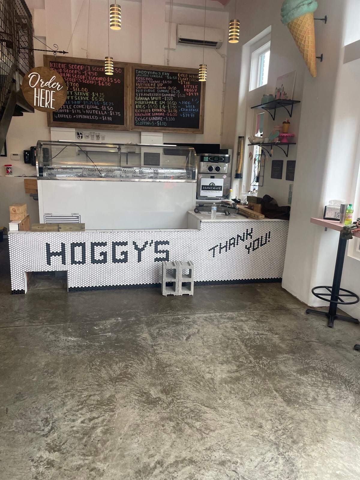 Hoggy’s Ice Cream moved their equipment ahead of flooding on Main Street Sunday morning.