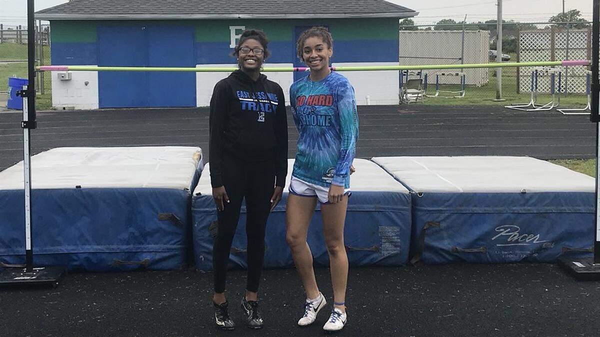 East Jessamine high jumpers Taliya Colone, left, and Jalynn Landversicht could finish 1-2 at the Class 2A KHSAA State Track and Field Championships on Friday.