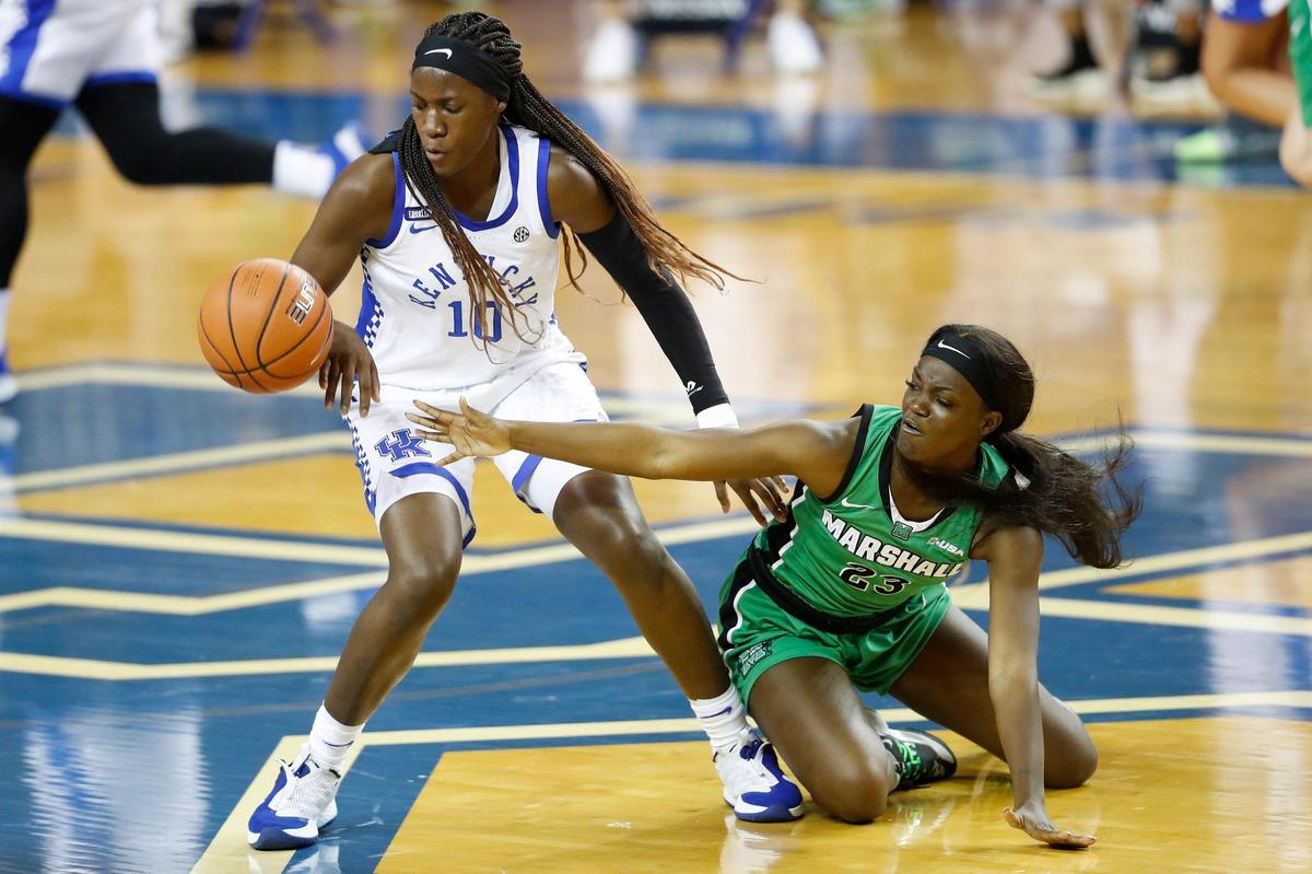 Kentucky star Rhyne Howard (10) and two of her UK teammates, Jazmine Massengill and Treasure Hunt, were able to play in pickup games with WNBA players in Atlanta this past summer. “We knew the summer was going to be a big time to get ahead of the competition because a lot of other people didn’t even have access to a gym,” Howard said.&nbsp;