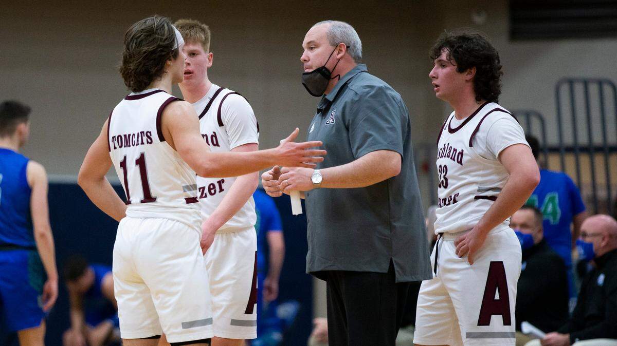 Ashland Blazer head coach Jason Mays talks to his players during a game this season. The Tomcats are champions of the 16th Region.