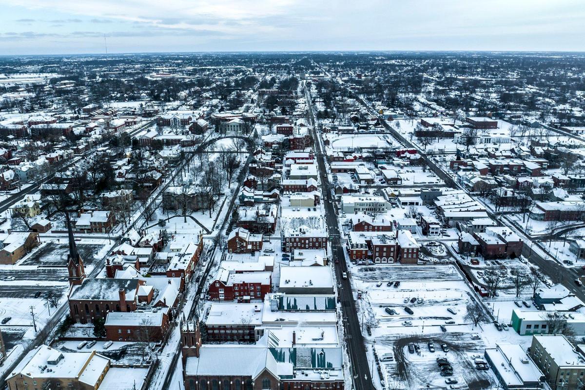 Snow covers downtown Lexington, Kentucky, on Tuesday, Jan. 16, 2024.