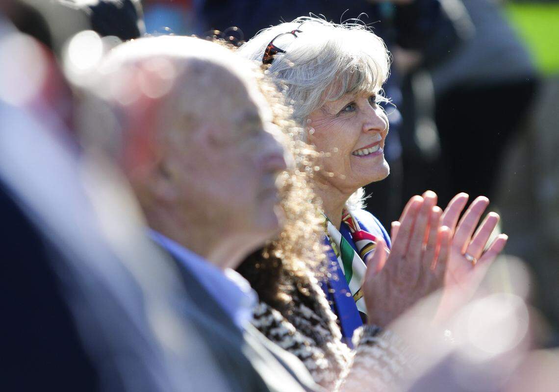 Former Gov. Martha Layne Collins applauds the achievements as the first Lexus ES 350 built in the United States is unveiled in a ceremony at the Georgetown facility.