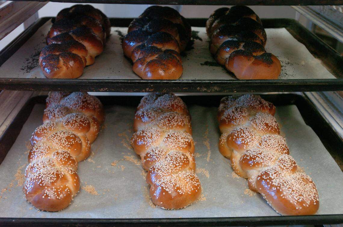 Challah bread, poppy seed on top and sesame seed on the bottom, Bluegrass Baking Company, Lexington, KY, Thursday, March 3, 2005. 