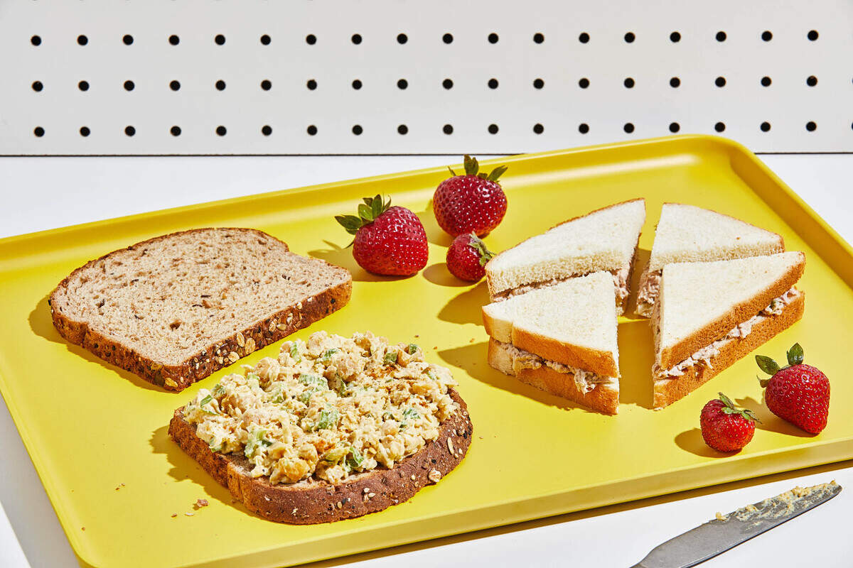 This classic deli salad sandwich 3 ways has a variety of proteins.