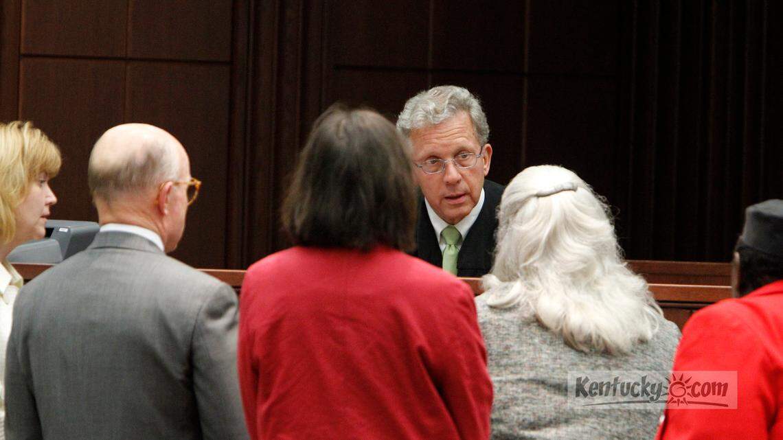Judge James Ishmael Jr held a bench conference with attorneys  before announcing at 12:40am Thursday that the jury would resume deliberations at 10am in the trial of Glenn Doneghy  on Thursday, June 30, 2011 in Fayette Circuit Court in Lexington, Ky.   Glenn Doneghy was charged with murder in the hit-and-run death of Lexington police officer Bryan J. Durman.  Photo David Perry  | Staff