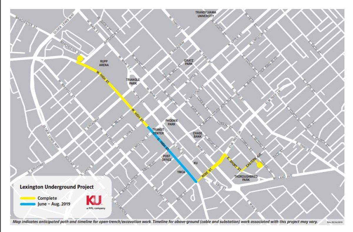 Kentucky Utilities is replacing three existing 69 kV underground transmission circuits in downtown Lexington and their associated duct banks.