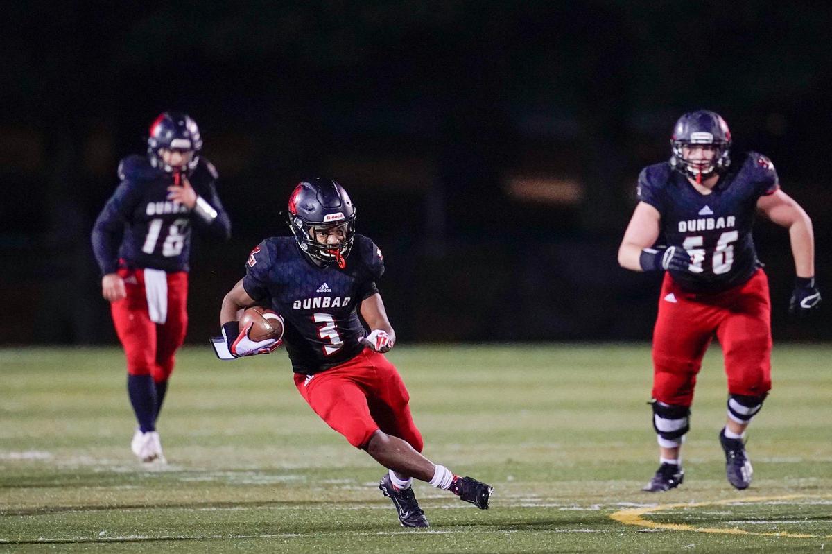 Wide receiver Howard Jackson (3) leads Paul Laurence Dunbar with 632 yards and 10 touchdowns catching the ball this fall.