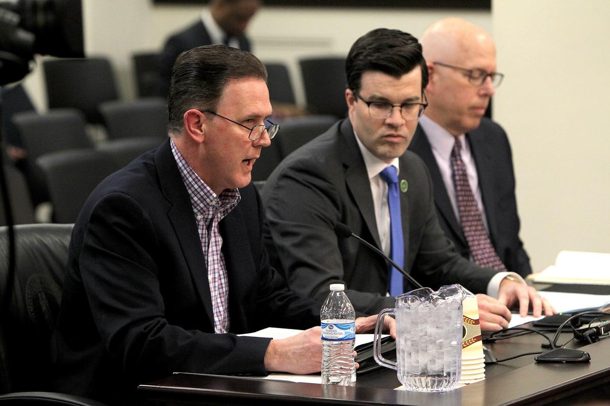 Ted Sandmann, father of Covington Catholic High School student Nick Sandmann, testified in support of Senate Bill 240 during a meeting of the Senate Standing Committee on State and Local Government at the State Capitol. Photo by Matt Goins