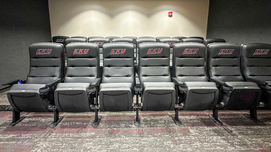 One of the team film rooms inside Eastern Kentucky University’s Baptist Health Arena at Alumni Coliseum.