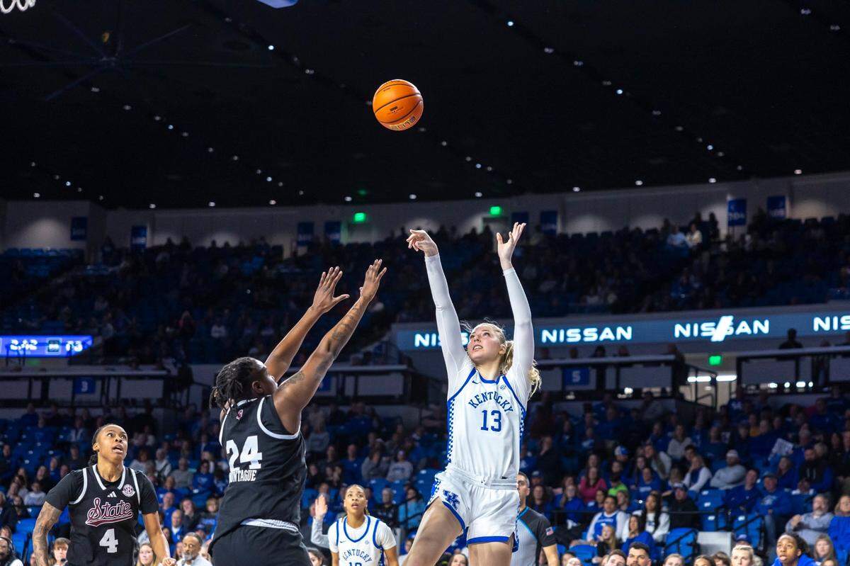 Sophomore center Clara Strack (13) has been a star attraction at home games this season and is one of the few Wildcats with prior NCAA Tournament experience.