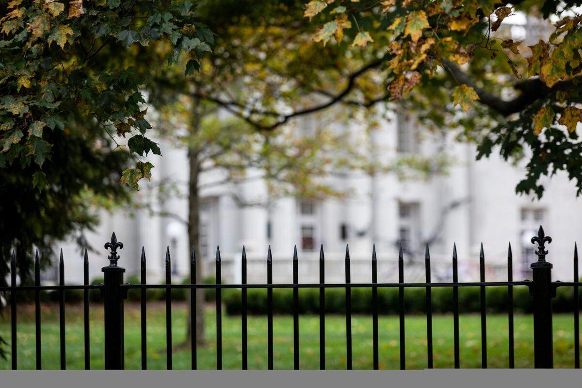A new security fence is being installed at the Governors Mansion in Frankfort, Ky., Thursday, October 15, 2020.