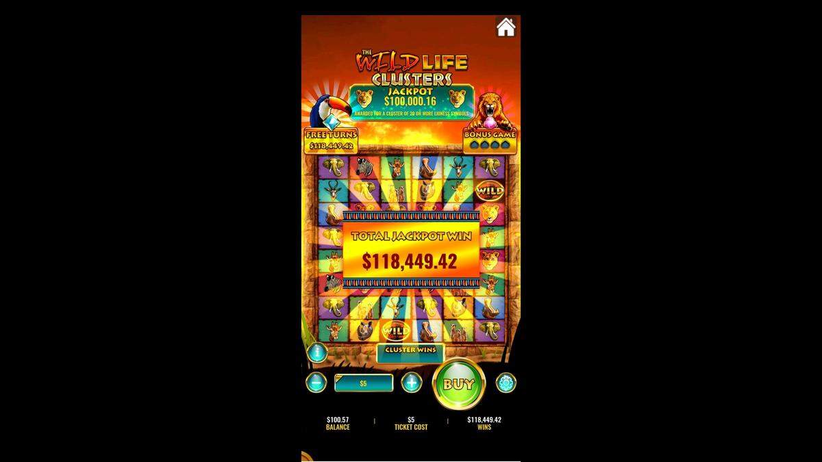 This screenshot shows a Kentucky man’s recent lottery win playing The Wild Life Clusters Jackpot instant play online game.