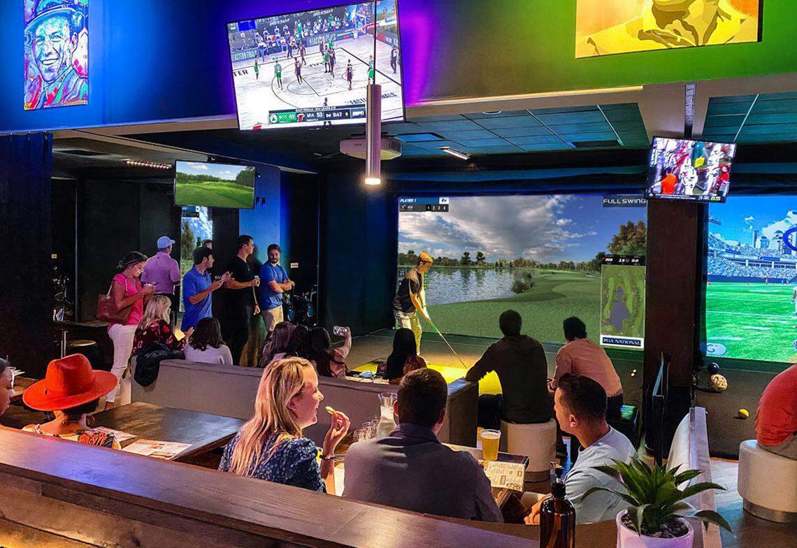 The new bar coming to Fayette Mall will have three Topgolf Swing Suites, which let up to eight players play simulated golf, baseball, hockey, soccer or zombie dodgeball.