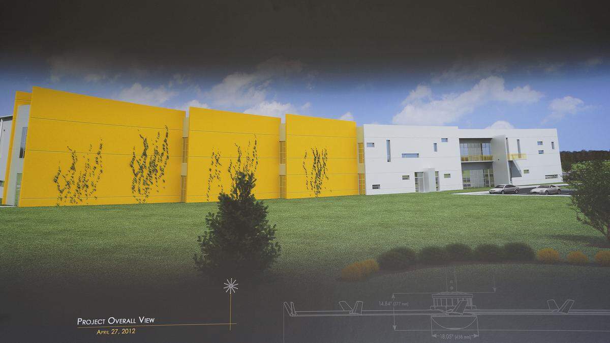 At Tuesday's groundbreaking ceremony, Big Ass Fans officials showed a rendering of what its consolidated facility on Jaggie Fox Way will look like.   