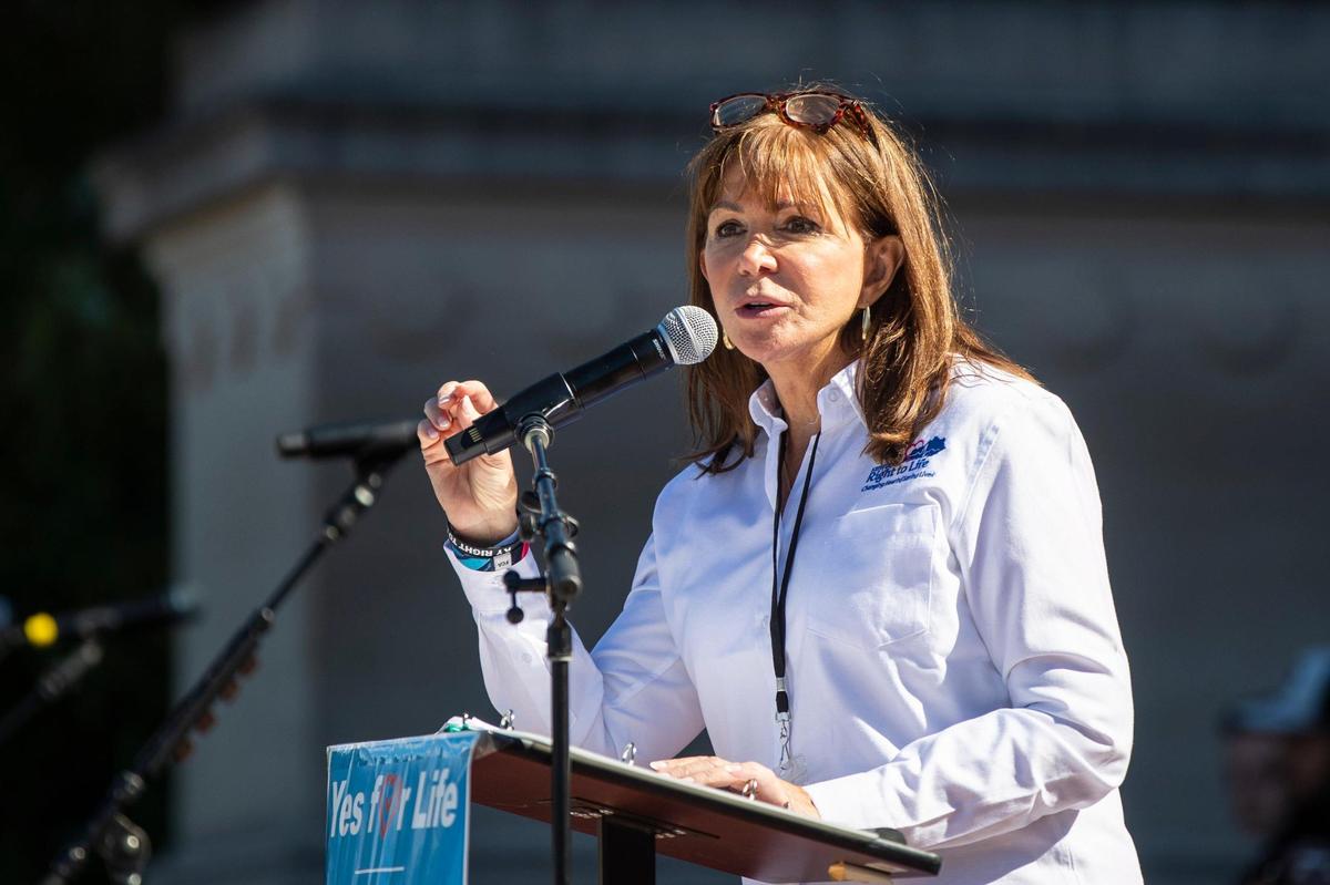 Addia Wuchner speaks during a Yes for Life rally at the State Capitol in Frankfort, Ky., Saturday, October 1, 2022. A counter rally took place at the same time from Protect KY Access.