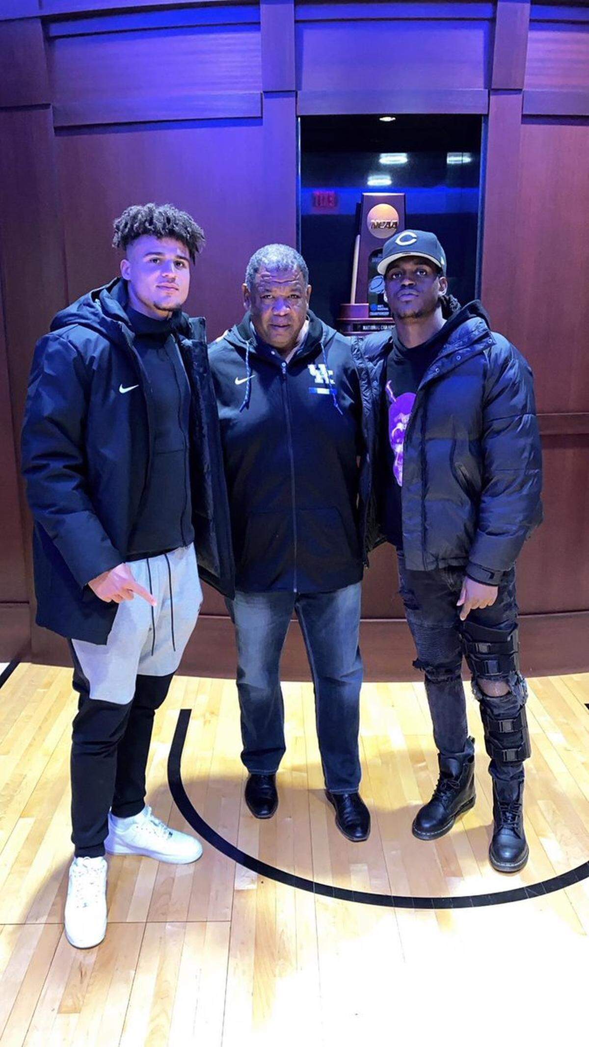Auburn transfer Joey Gatewood, left, took an official visit to Kentucky during the weekend of the Tennessee football game. Vince Marrow (center) and Terry Wilson are pictured with him during that visit.