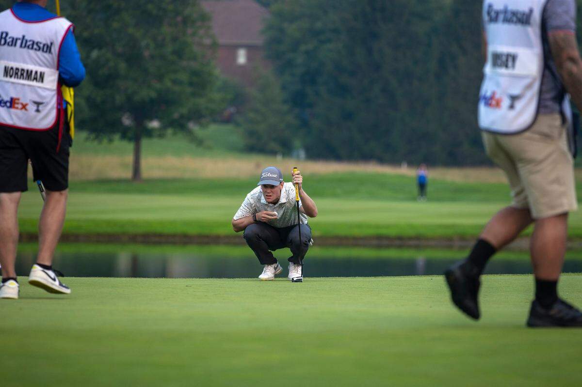 Vincent Norrman prepares to putt on the 18th green during a playoff at the Barbasol Championship at Champions at Keene Trace Golf Club in Nicholasville on July 16, 2023. Norrman won last year’s edition of the PGA Tour’s annual stop in Central Kentucky.
