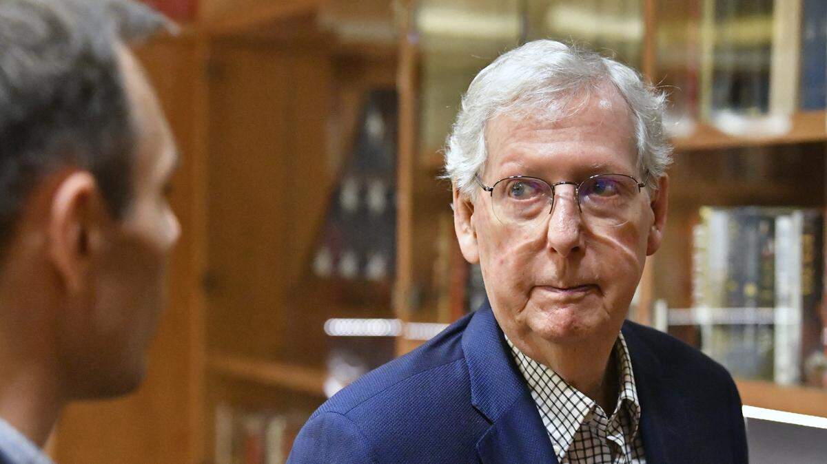 Sen. Mitch McConnell speaks with a Herald-Leader reporter during an interview at the McConnell Center located at the University of Louisville Ekstrom Library in Louisville, Ky., Friday, Aug. 29, 2025.