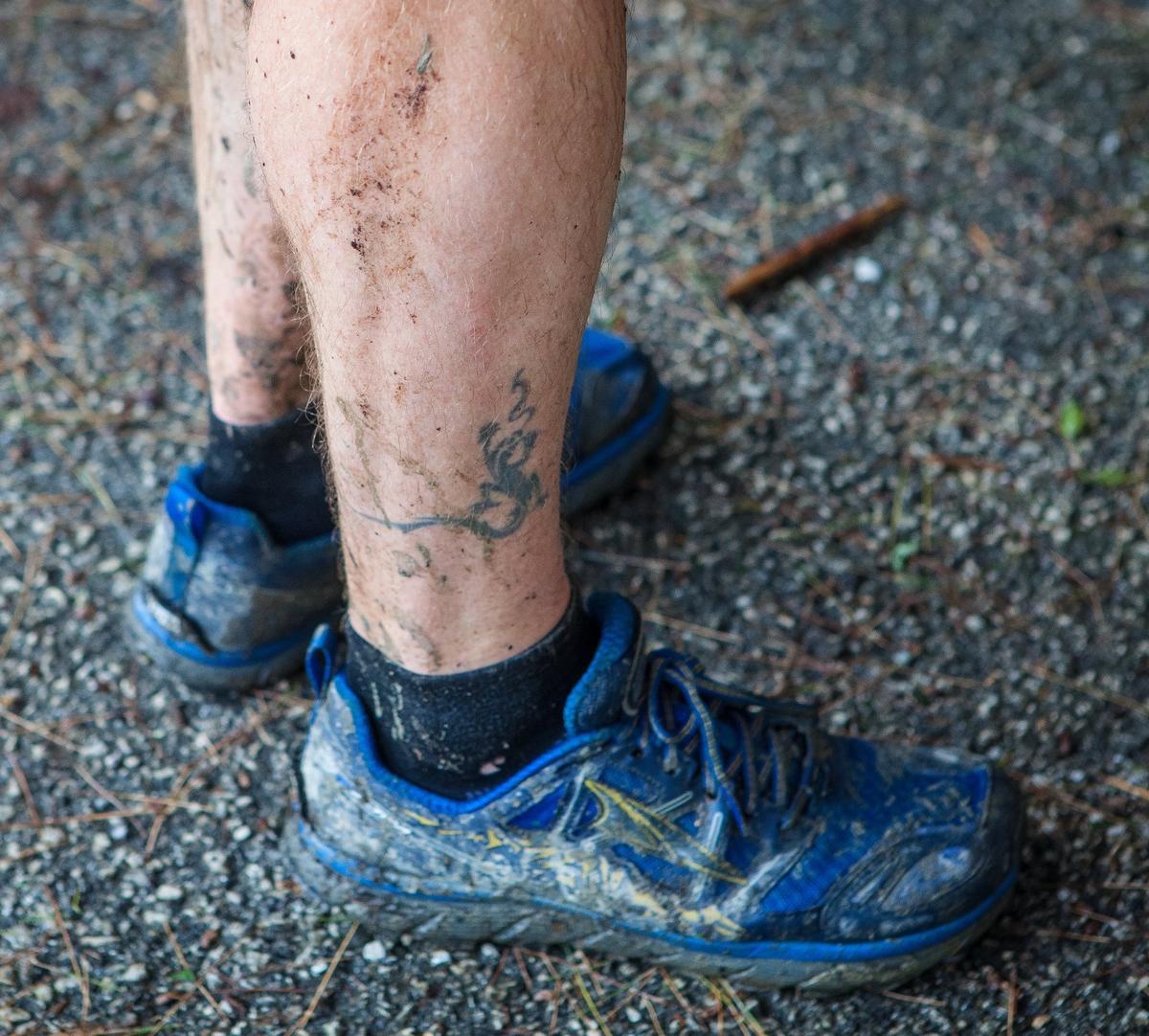 Muddy shoes were the norm, as seen at the Natural Bridge aid station. The course was particularly muddy this year due to a great deal of rain falling in the days before the War Hammer 100 Endurance Run was held last weekend.