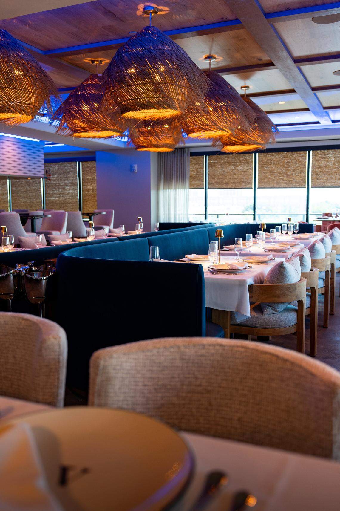 The dining room of The V, the public restaurant at The Vine, a new downtown Lexington development. The 2,900 square foot restaurant seats 120 inside and 48 outside.