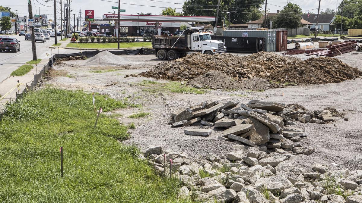 Construction taking place in a lot on the corner of Winchester Road and Detroit Ave that will become Clark’s Pump-N-Shop.