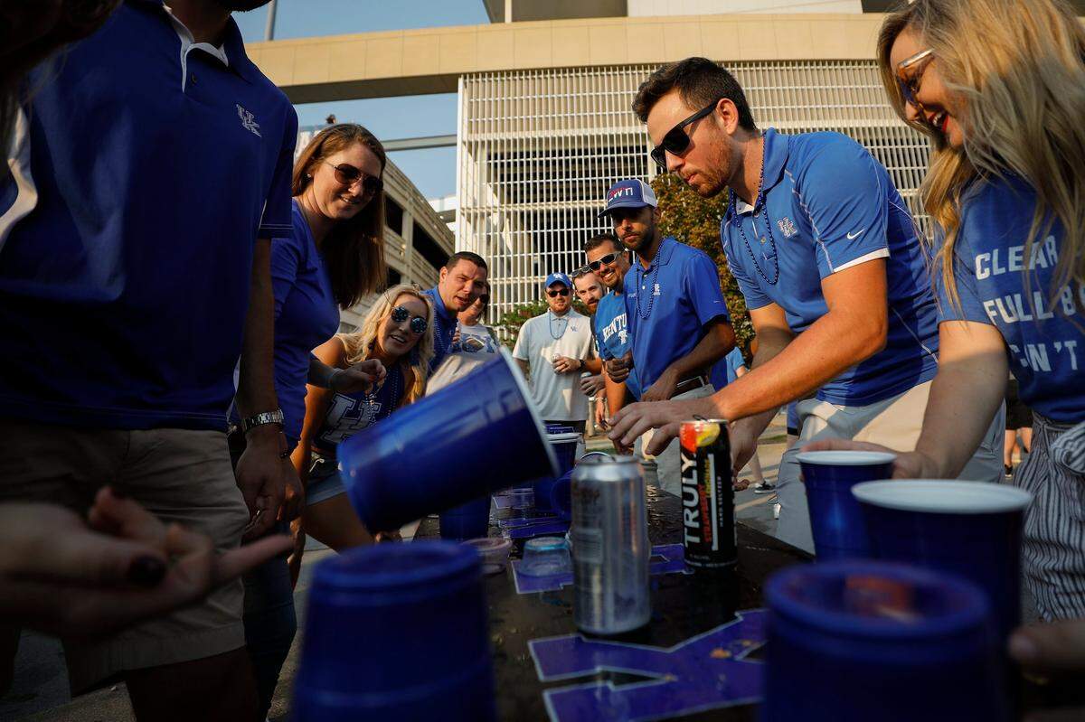 Kentucky fans tailgate Sept. 11 before a game between the Kentucky Wildcats and the Missouri Tigers at Kroger Field in Lexington.