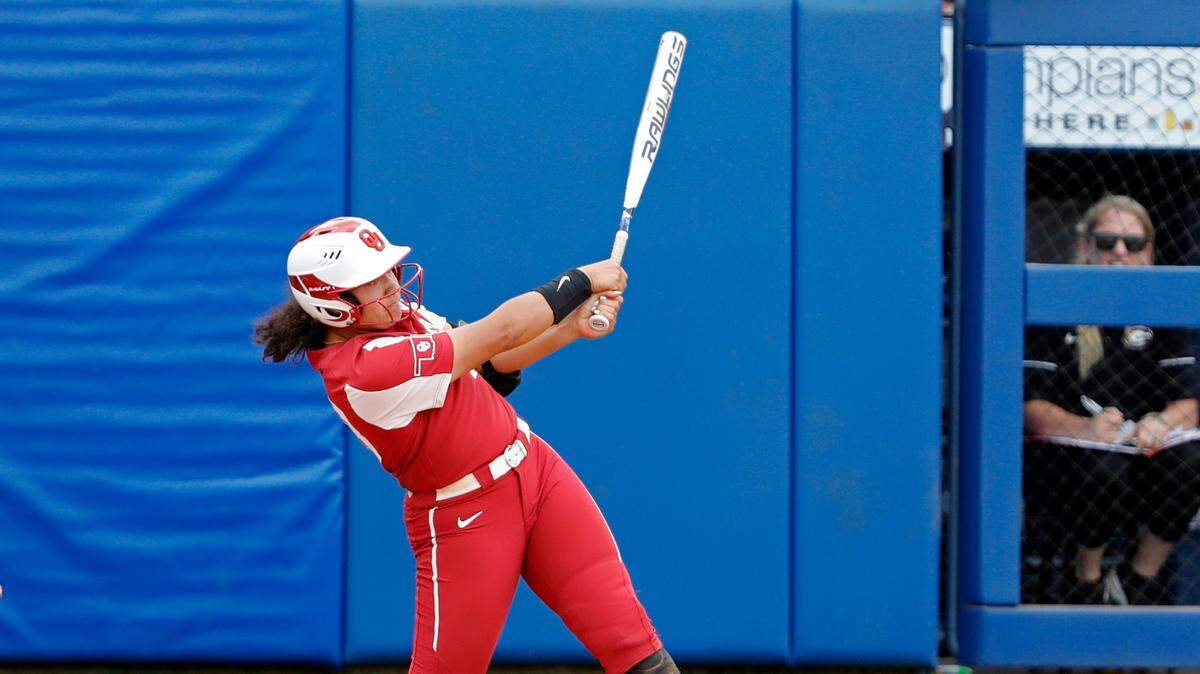 Oklahoma senior Jocelyn Alo has hit 100 home runs during her college career. She has 12 of OU’s 64 homers this season. Sooners opponents have hit four.