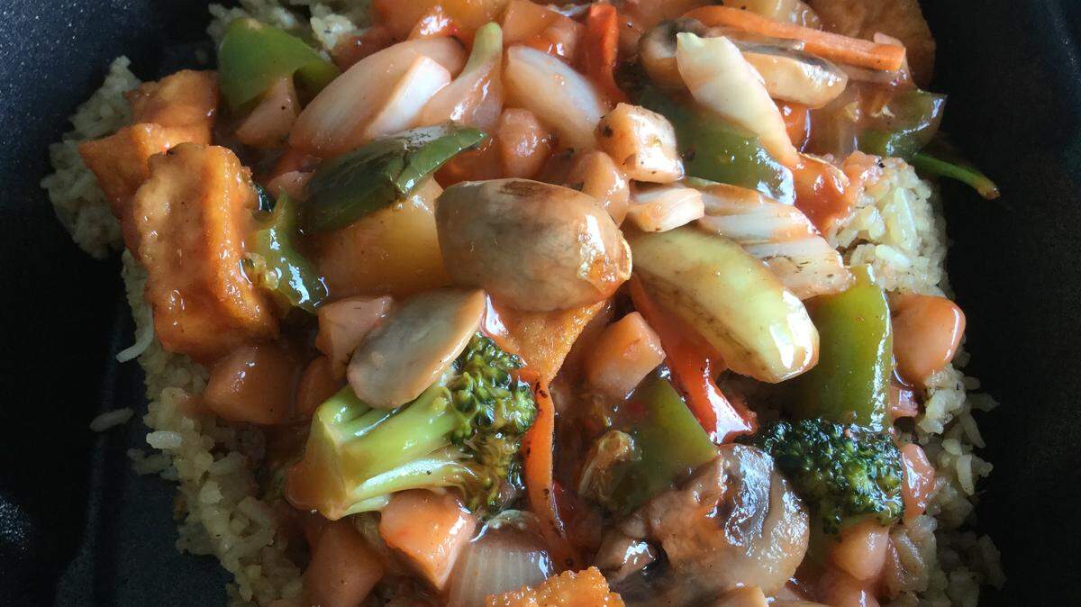 The sweet and sour tofu and vegetables from The Wok on Waller Avenue, the latest Chinese restaurant from the family that owned Mr. Wok and Pete’s Wok.