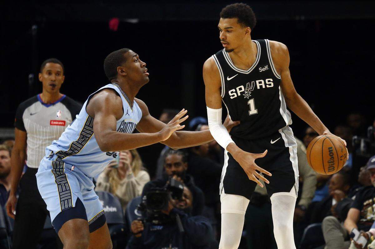 Victor Wembanyama, right, of the San Antonio Spurs was named the unanimous NBA rookie of the year over the weekend.