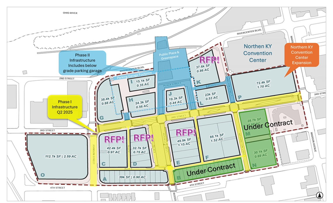 This map from the City of Covington shows the individual parcels at the CCR site; the current plan is to locate the law and medical school campuses on lots G, H and I.
