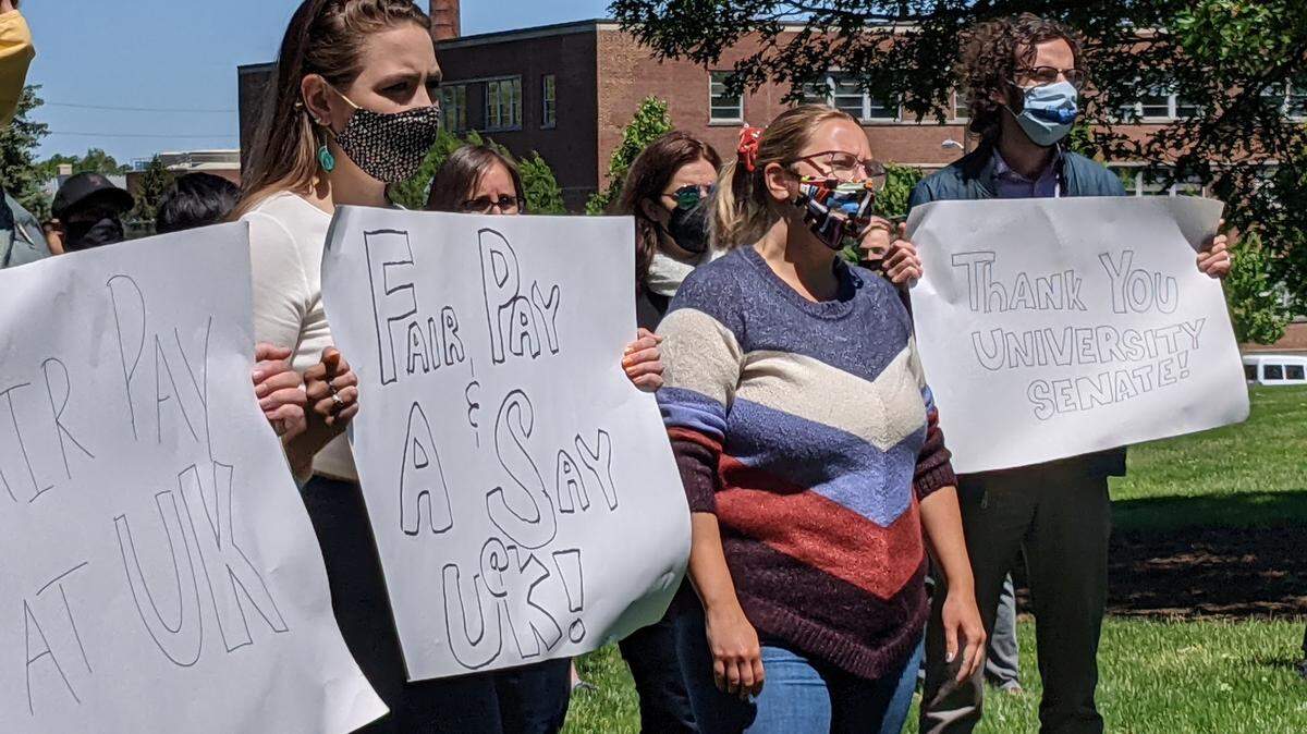 The United Campus Workers of Kentucky demonstrated last year at the University of Kentucky. Another rally will be held Wednesday, April 20 at noon at the UK Student Center on the Avenue of Champions.