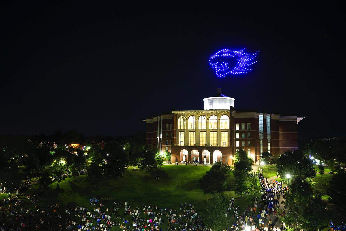 Incoming freshmen enjoy a drone show at Campus Ruckus during the University of Kentucky’s K Week on August 21, 2025.