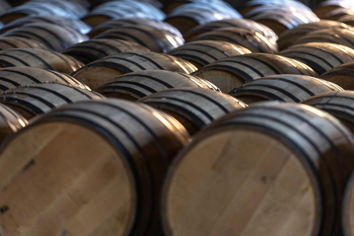 Empty barrels wait to be filled at Buffalo Trace Distillery in Frankfort, Ky., Jan. 15, 2025. Buffalo Trace recently completed a 10-year, $1.2 billion expansion to increase capacity from 200,000 barrels a year to more than 500,000.