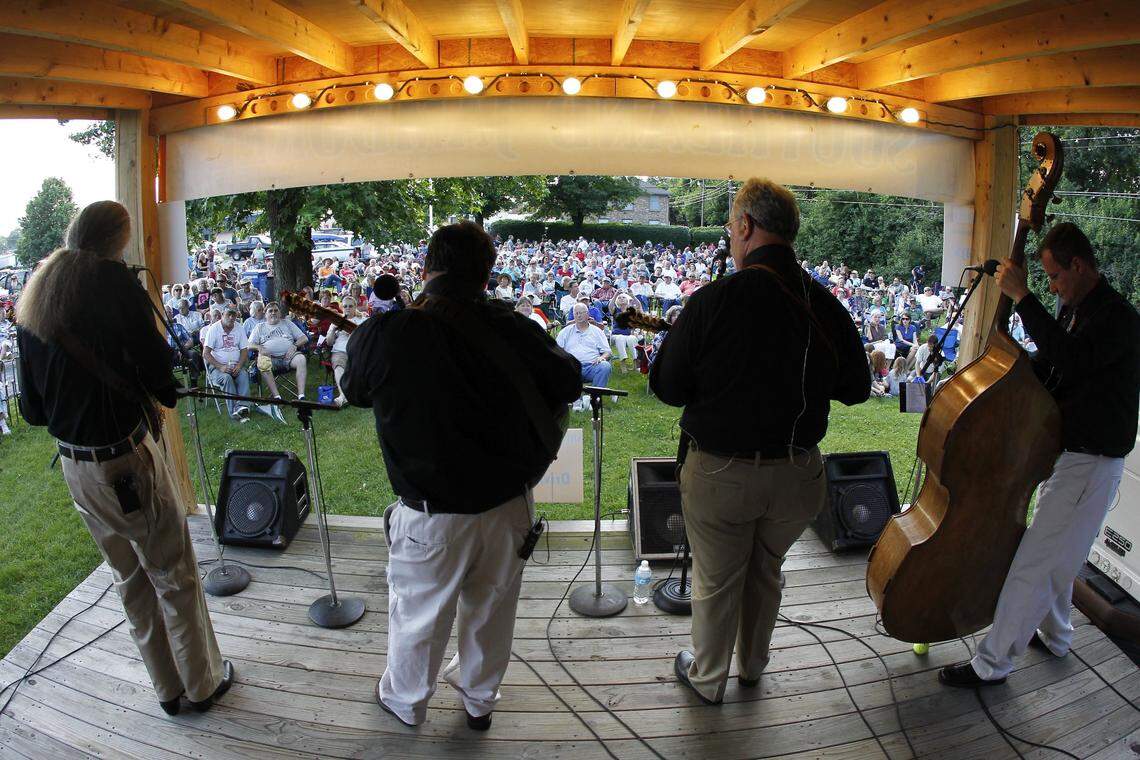 Members of the bluegrass group Driving Rain entertained the crowd at the Southland Jamboree, a free bluegrass music concert series now at Moondance Amphitheater in Lexington.