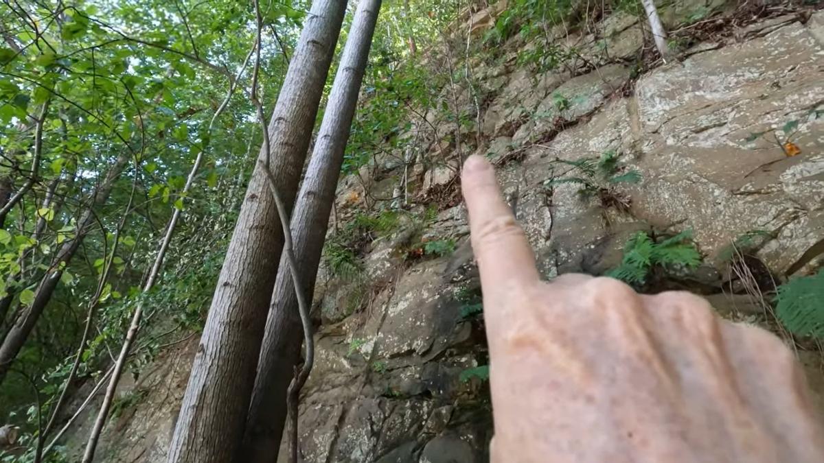 Fred and Shelia McCoy walked down closer to ground level noting how high up Joseph Couch was when he fired on 12 vehicles Sept. 7, 2024. “This reminds me where I grew up in the mountains,” said Shelia.