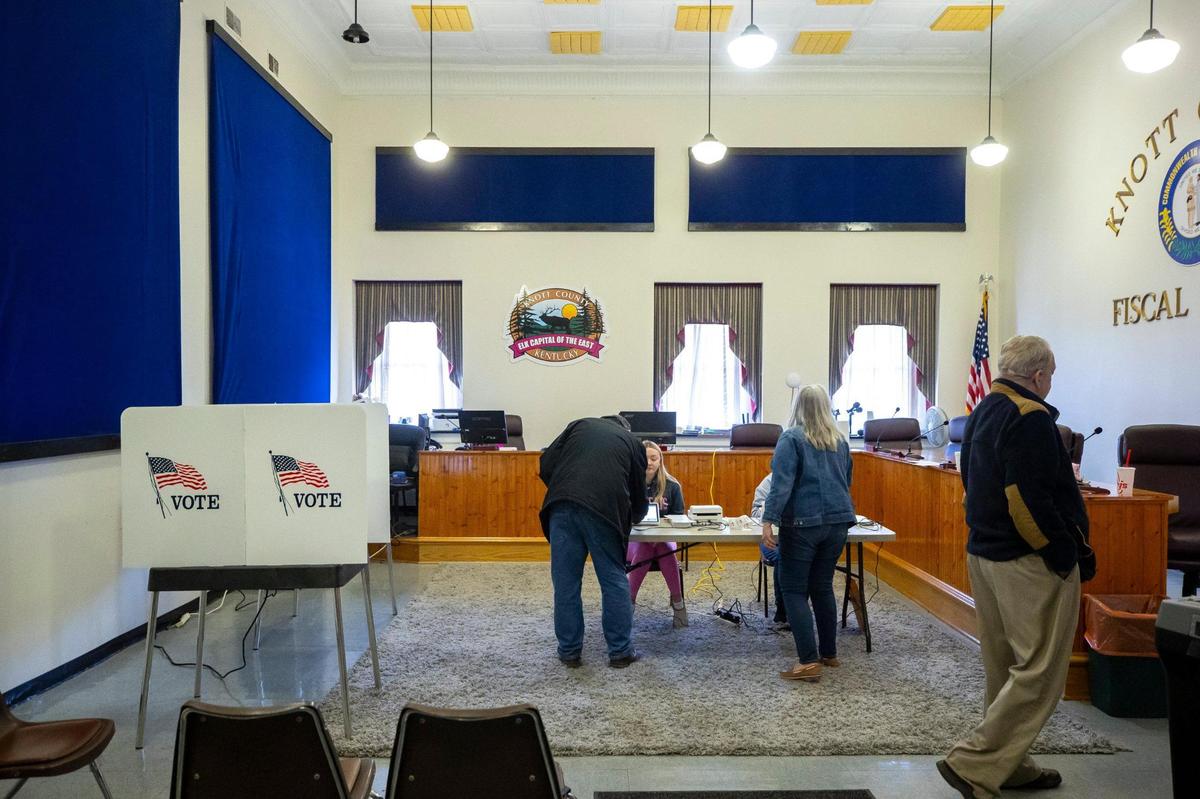Early voting is held at the Knott County Court House in Hindman, Ky., on Thursday, Nov. 2, 2023.