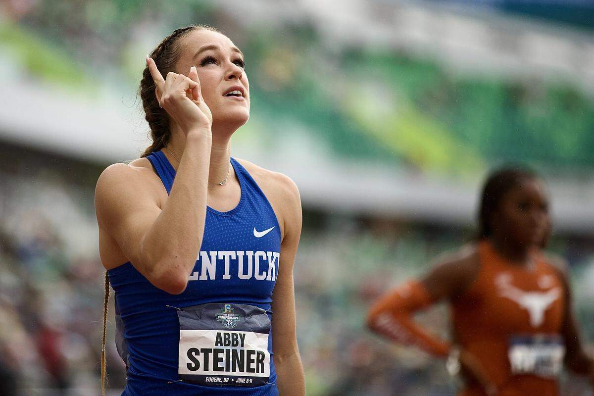 Kentucky’s Abby Steiner was first in the 200 meters, third in the 100, and was part of the team’s gold-medal winning squad in the 4x400 relay at the NCAA Outdoor Track and Field Championships at Hayward Field in Eugene, Oregon, on Saturday.