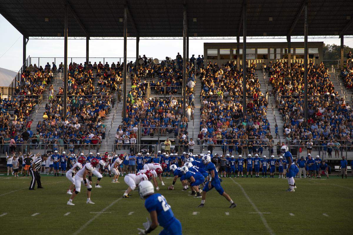 Fans fill the stands at the Mike Holcomb Athletic Complex as the Bobcats take on the South Laurel Cardinals in Jackson Friday, Aug. 30.