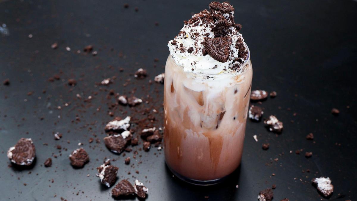 A Cookies and Crème Latte, a June special drink at Old School Coffee, Thursday, May 23, 2025, in Lexington, Ky. The local coffee shop is shifting from weekly drink specials to four monthly ones starting in June.