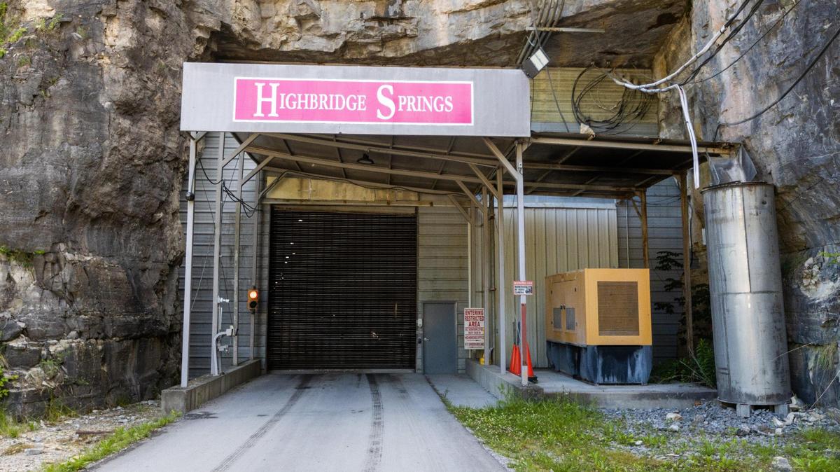 Quarry entrance to Highbridge Springs bottling facility and Kentucky Underground Storage in Wilmore, June 2, 2022. The spring produces 60,000 gallons of water a day and 25,000 of them are bottled.