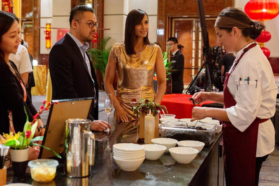 Guest chef Jowett Yu and “Top Chef” host Padma Lakshmi with chef Michelle Minori in Macau.