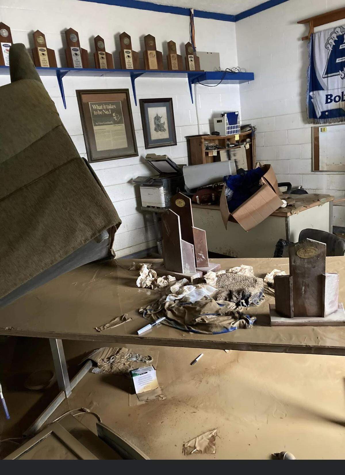Breathitt County High School’s football facility was left coated in mud after last week’s flooding began to recede.