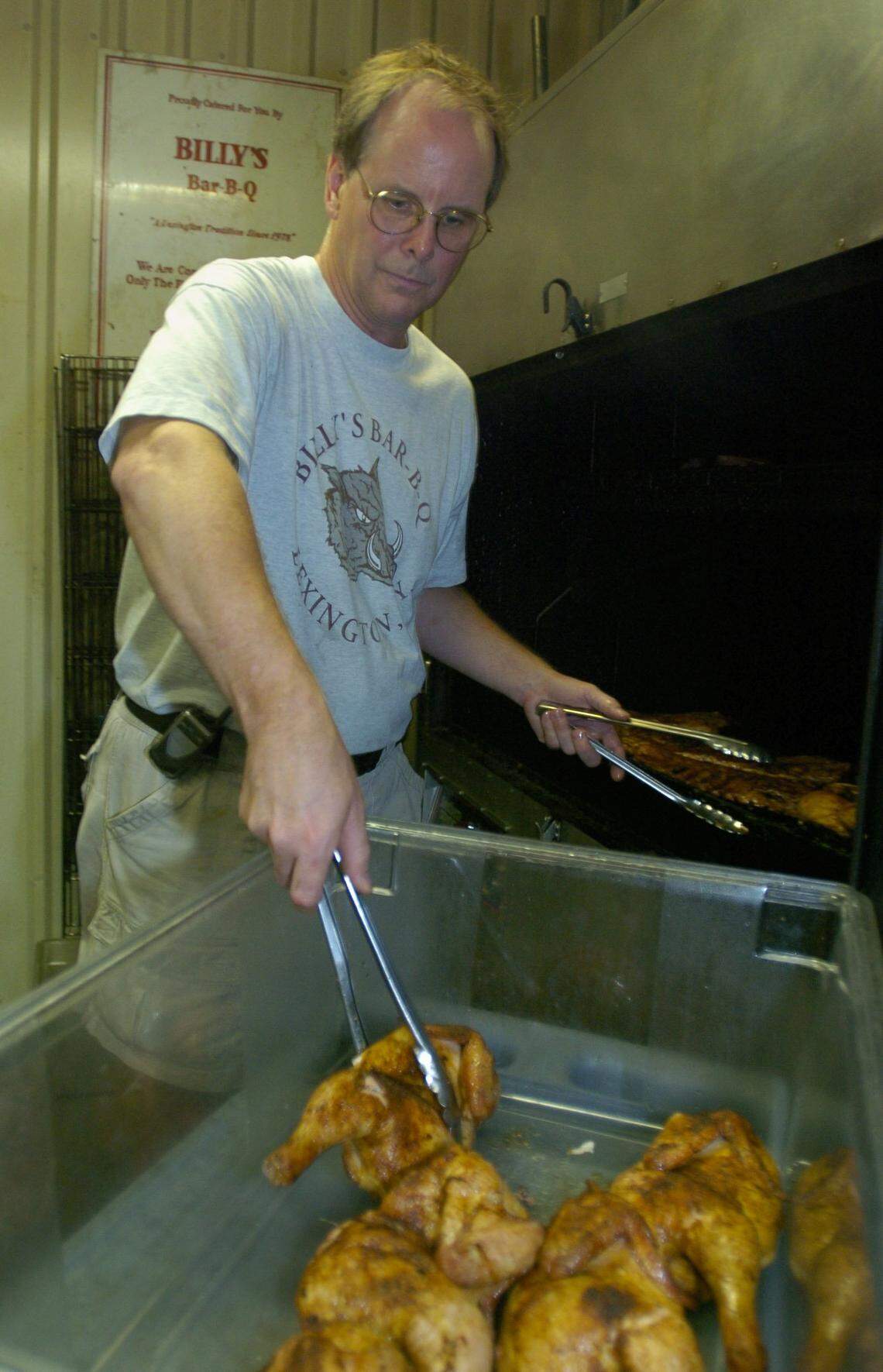 Billy’s Bar-B-Q owner Bob Stubblefield, shown here in 2004, opened the original Billy’s on New Circle Road in 1978 with then-partner Billy Parham. At the time BBQ was not big business in Lexington but soon Billy’s had two locations.