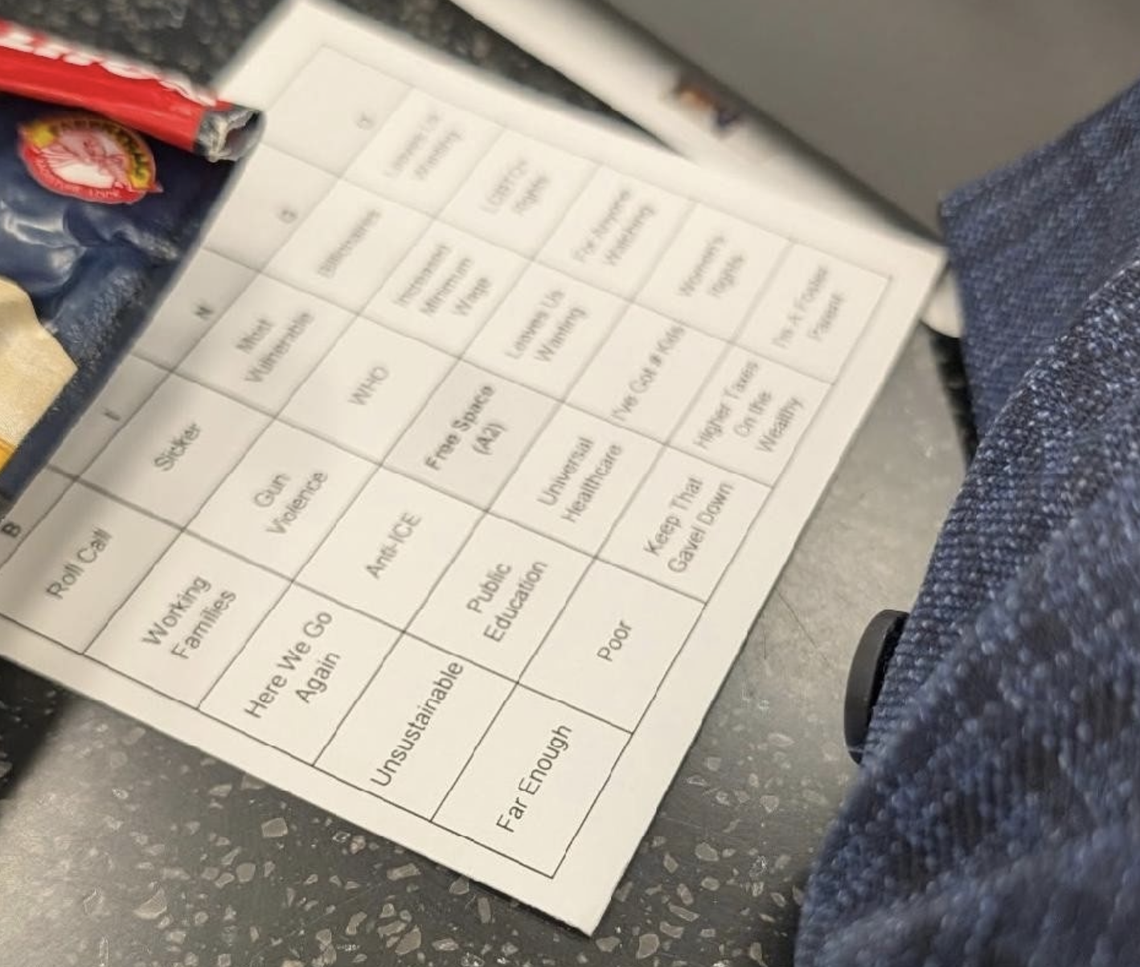 A photo from the Kentucky Democratic Party featuring a bingo card created House Republicans during the legislative session.