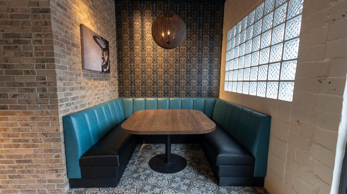 Dining booths inside the Desperados Cantina restaurant provide for semi-private seating.