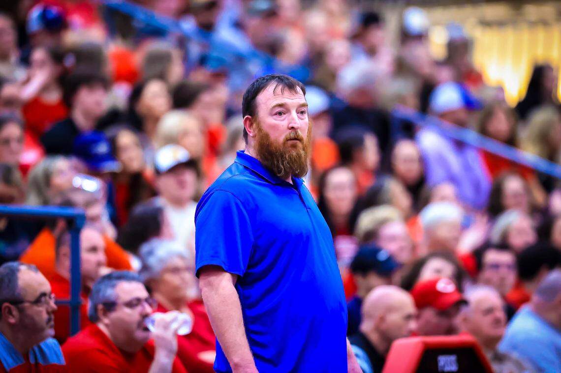 Breathitt County head football coach Kyle Moore stepped in as the Bobcats’ interim head boys’ basketball coach after the death of Breathitt hoops head man BB King on Dec. 20, 2022. Moore has subsequently coached Breathitt County to a berth in the Boys’ Sweet 16.