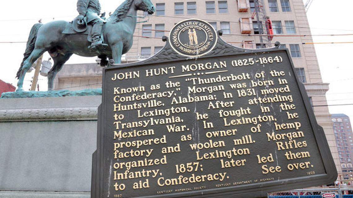 This statue of Confederate Gen. John Hunt Morgan stands in front of the old courthouse in downtown Lexington.