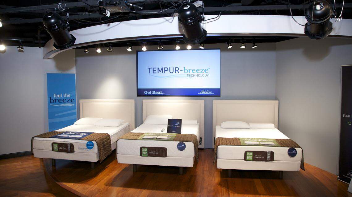 Tempur-Pedic's Breeze line of mattresses shown in a company showroom at a trade show.

Photo courtesy Tempur-Pedic International