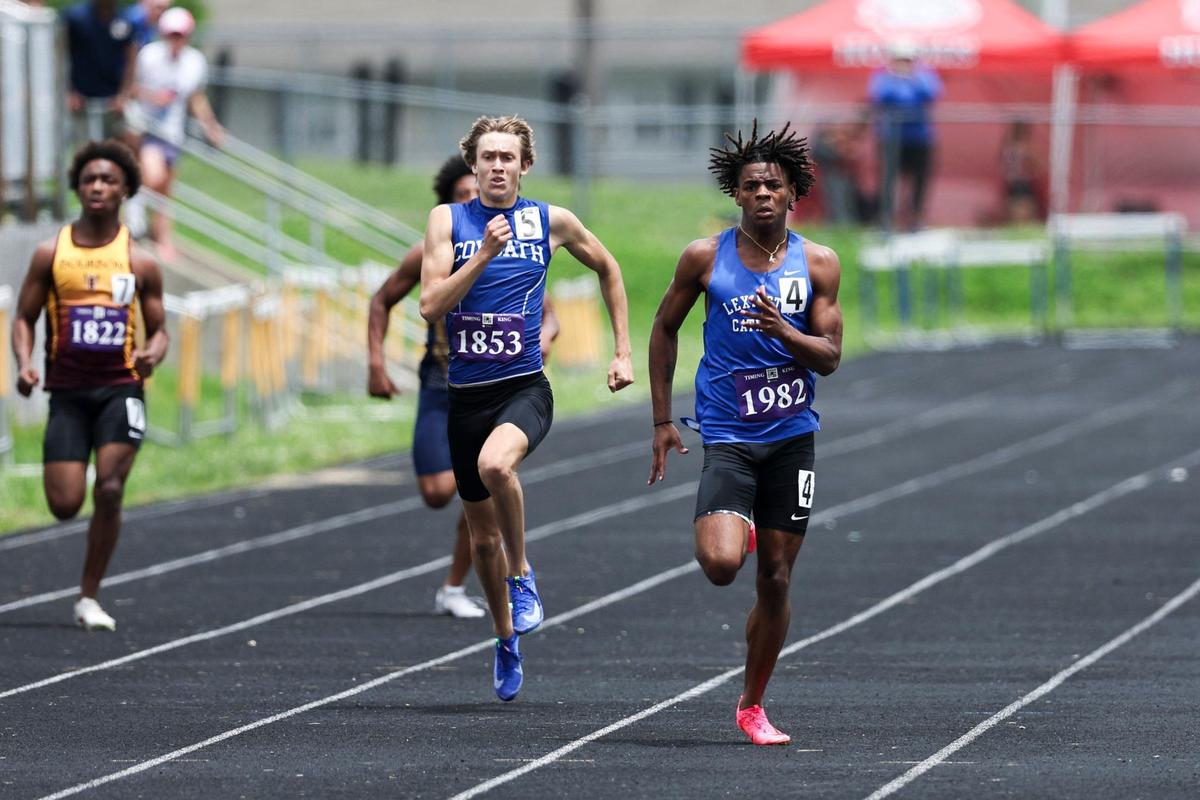 Lexington Catholic’s Kaylib Nelson won the 100- and 200-meter dashes at the Class 2A Region 6 track and field meet at Henry Clay High School on Saturday.